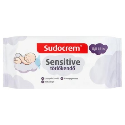 Törlőkendő, 55 lap, SUDOCREM "Sensitive"